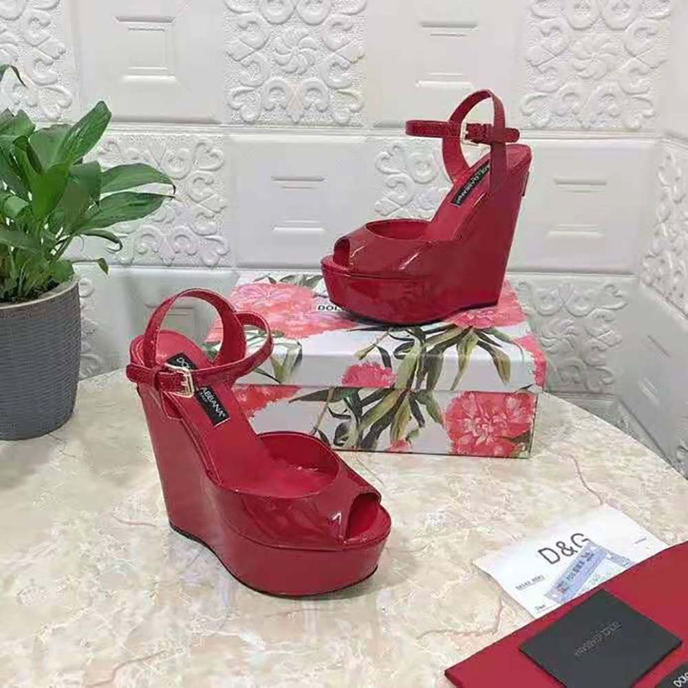 Dolce Gabbana D&G Women Patent Leather Wedges-Red - image 6