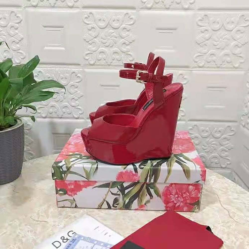Dolce Gabbana D&G Women Patent Leather Wedges-Red - image 9