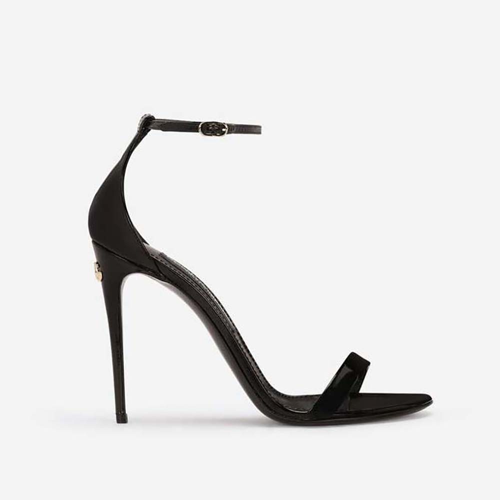 Side view of Dolce Gabbana D&G Women Polished Calfskin Sandals-Black high heel