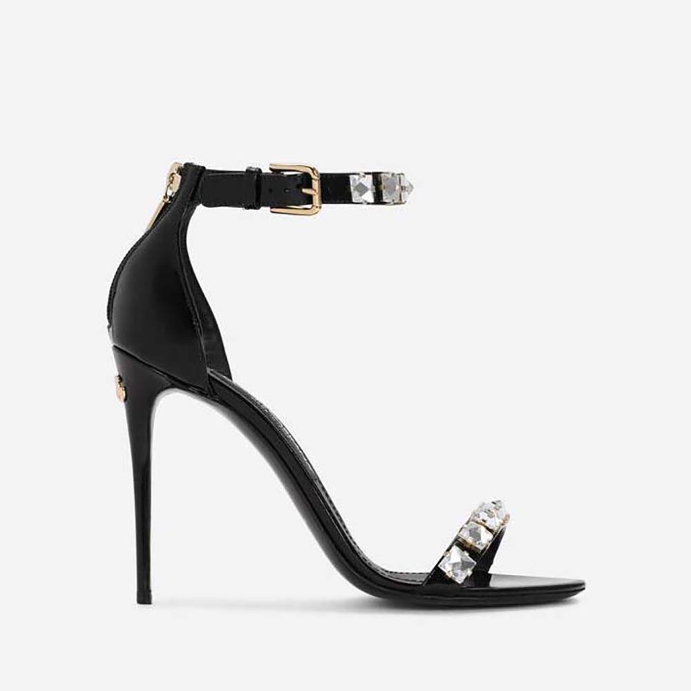 Side view of Dolce Gabbana D&G Women Polished Calfskin Sandals with Rhinestones