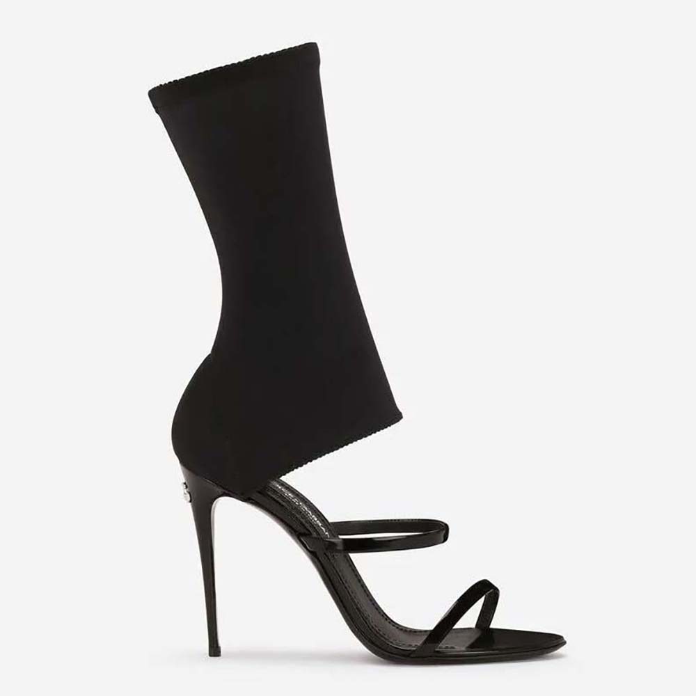 Side view of Dolce Gabbana D&G Women Polished Calfskin and Spandex Fabric Sandals