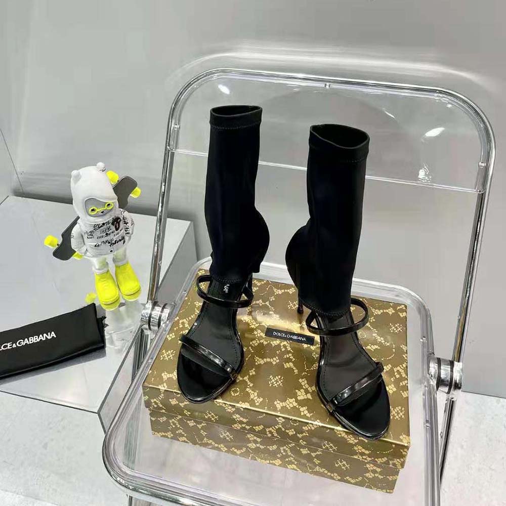 Top angle showing high heel and slip-on design of Dolce Gabbana D&G sandals