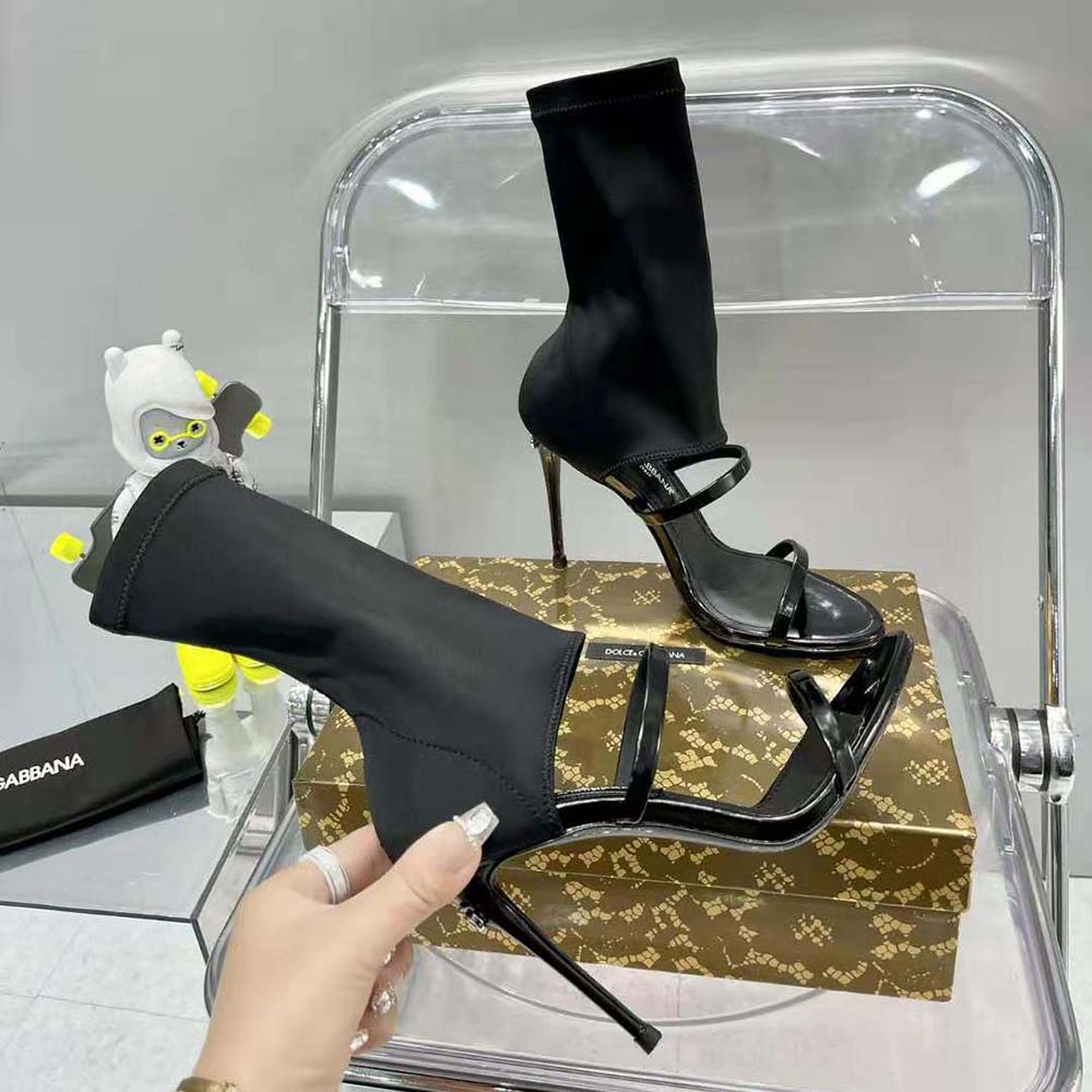 Dolce Gabbana D&G Women Polished Calfskin and Spandex Fabric Sandals - image 7