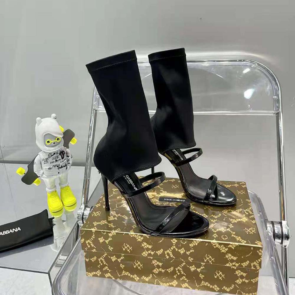 Dolce Gabbana D&G Women Polished Calfskin and Spandex Fabric Sandals - image 5