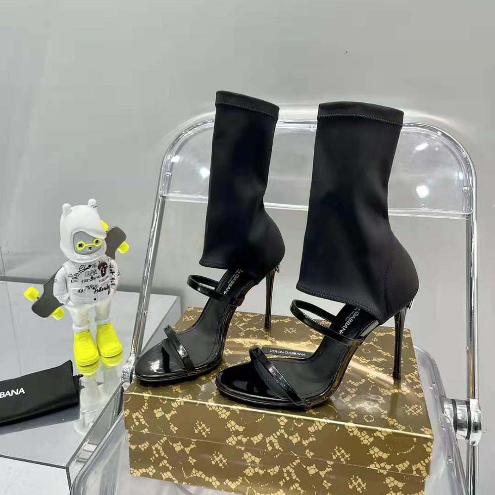 Dolce Gabbana D&G Women Polished Calfskin and Spandex Fabric Sandals - image 4