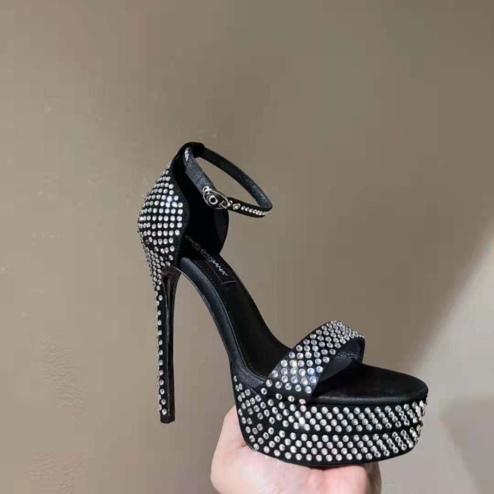 Dolce Gabbana D&G Women Satin Platform Sandals with Fusible Rhinestones - image 5