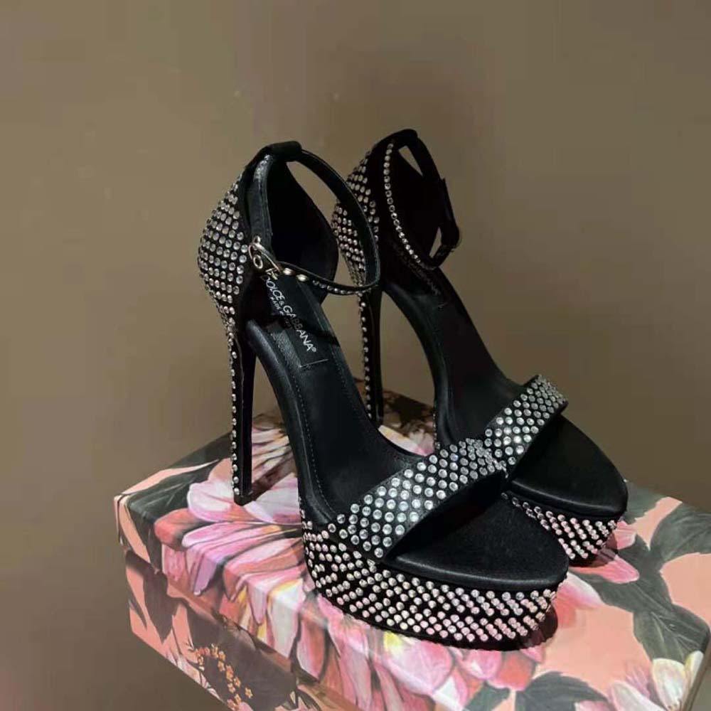 Dolce Gabbana D&G Women Satin Platform Sandals with Fusible Rhinestones - image 6