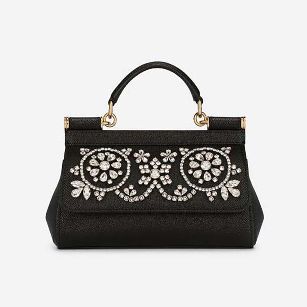 Front view of Dolce Gabbana D&G Small Calfskin Sicily Bag with Rhinestones