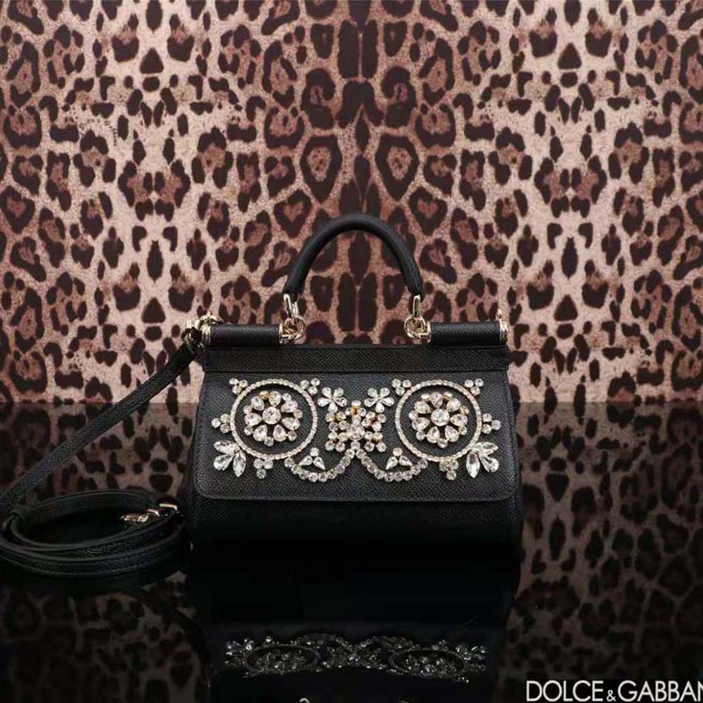 Close-up of rhinestone embellishments on Dolce Gabbana D&G Sicily Bag