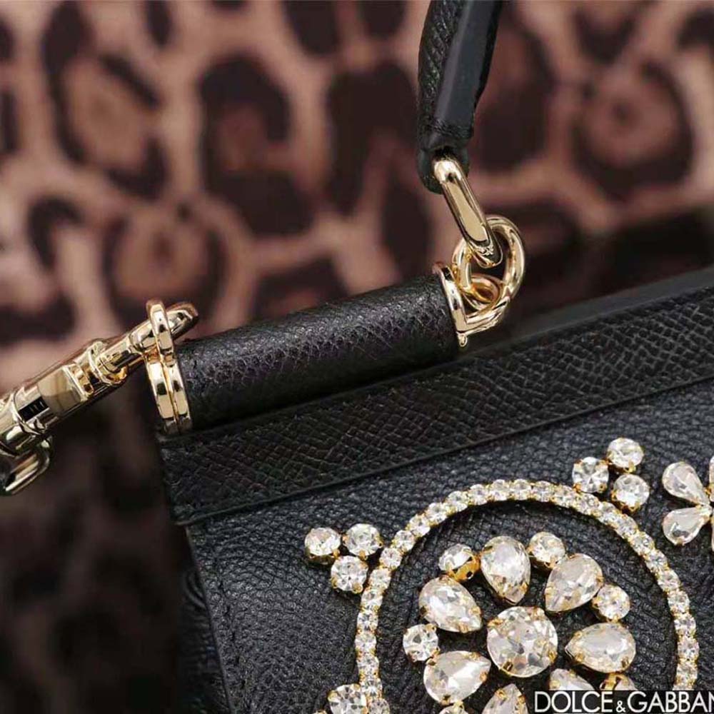 Dolce Gabbana D&G Women Small Calfskin Sicily Bag with Rhinestones - image 7