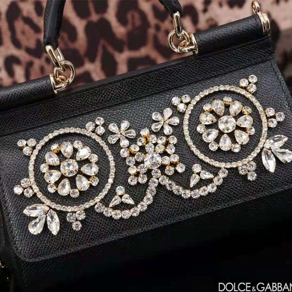 Dolce Gabbana D&G Women Small Calfskin Sicily Bag with Rhinestones - image 8