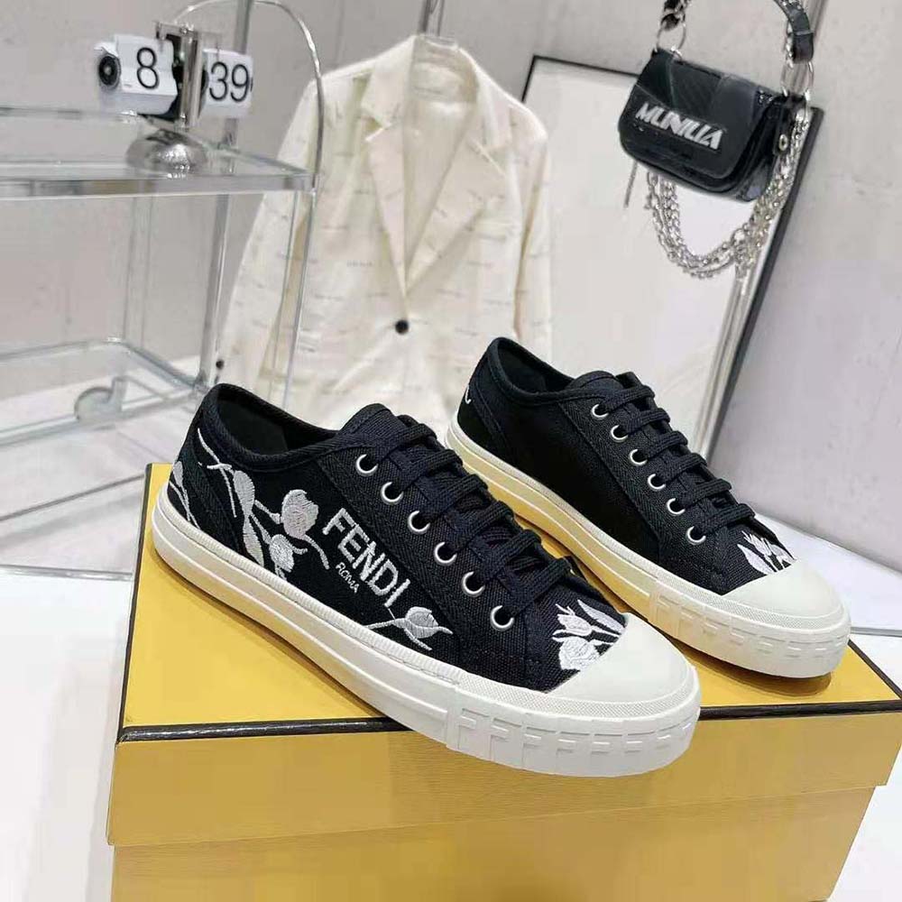 Fendi Men Domino Black Canvas Low Tops - image 4