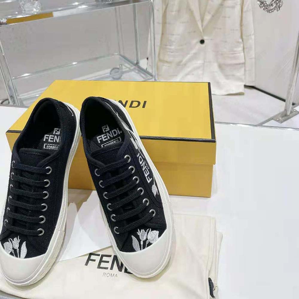 Fendi Men Domino Black Canvas Low Tops - image 5
