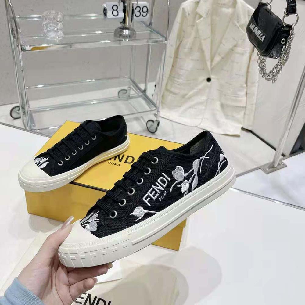 Fendi Men Domino Black Canvas Low Tops - image 7