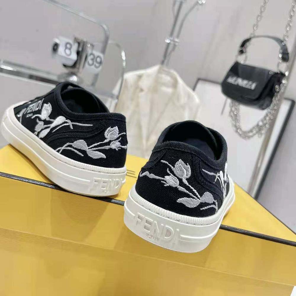 Fendi Men Domino Black Canvas Low Tops - image 8