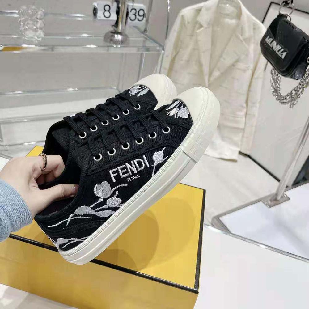 Fendi Men Domino Black Canvas Low Tops - image 6