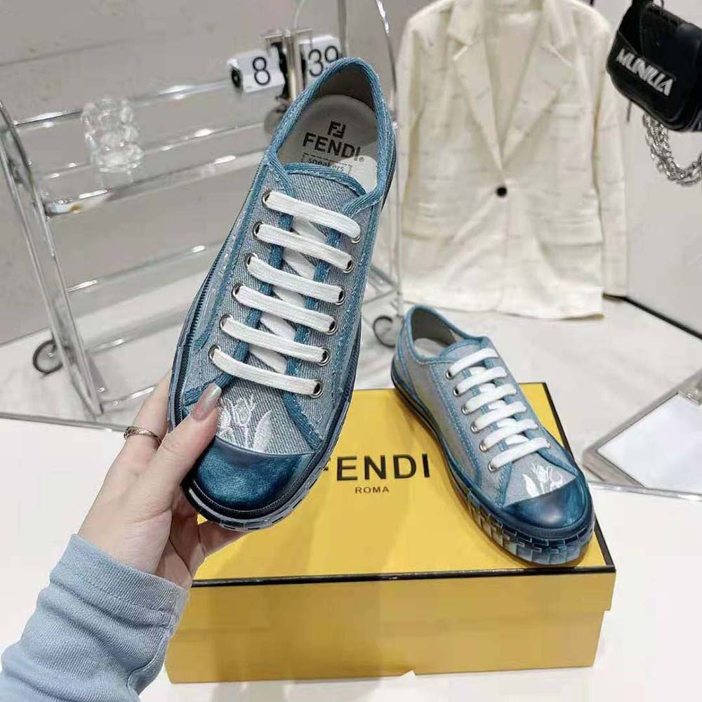 Fendi Men Domino Light Blue Denim Low Tops - image 7