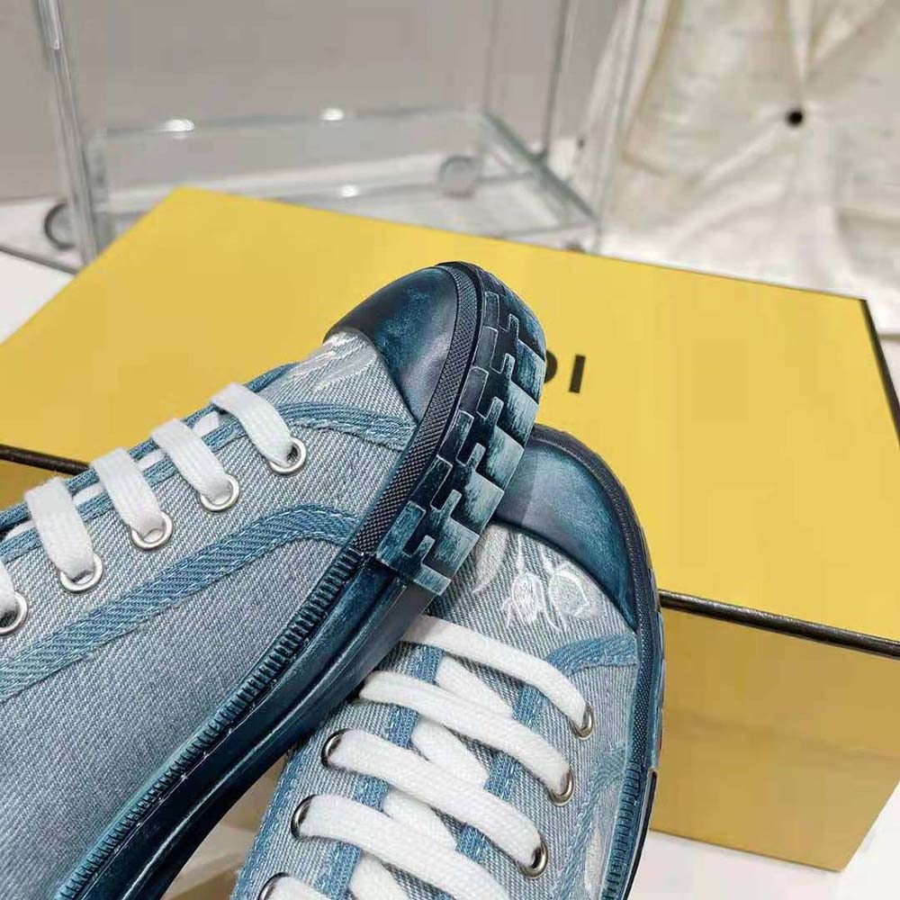 Fendi Men Domino Light Blue Denim Low Tops - image 9
