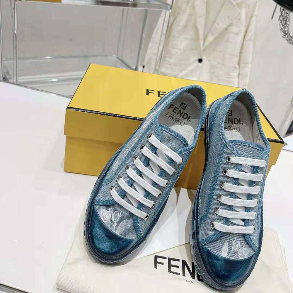 Fendi Men Domino Light Blue Denim Low Tops - image 4