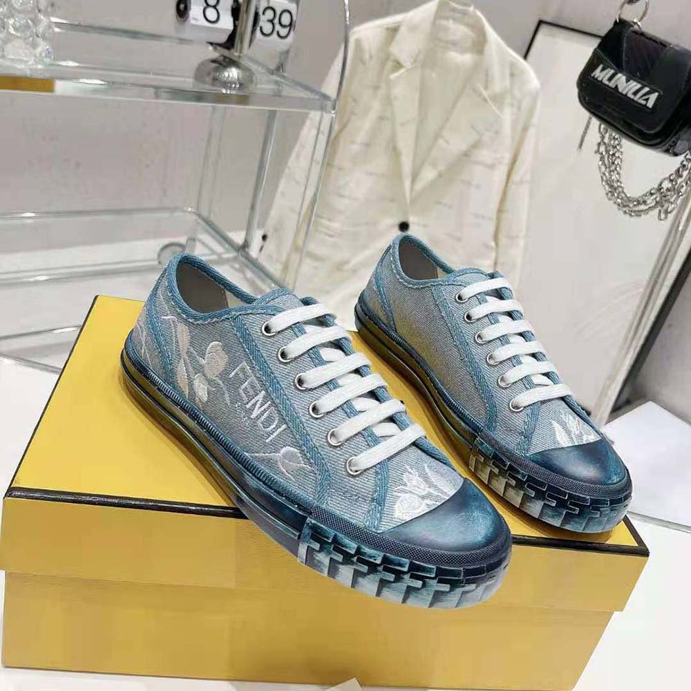 Fendi Men Domino Light Blue Denim Low Tops - image 5