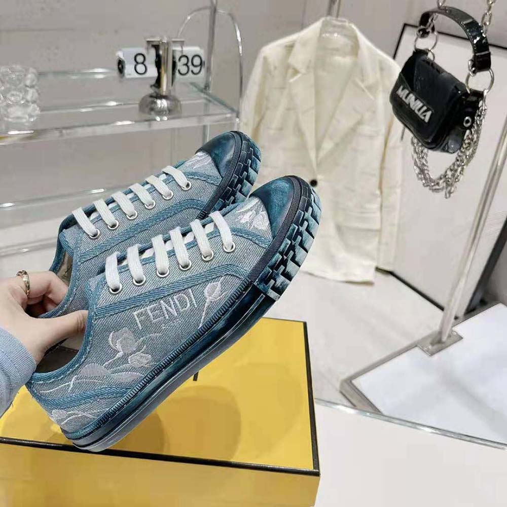 Fendi Men Domino Light Blue Denim Low Tops - image 8