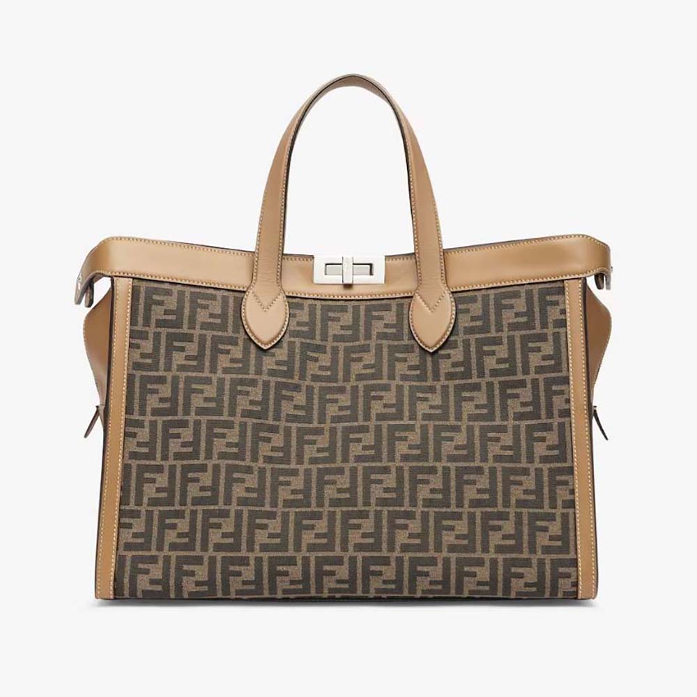 Front view of Fendi Men Peekaboo ISeeU Forty8 Brown FF Fabric Bag