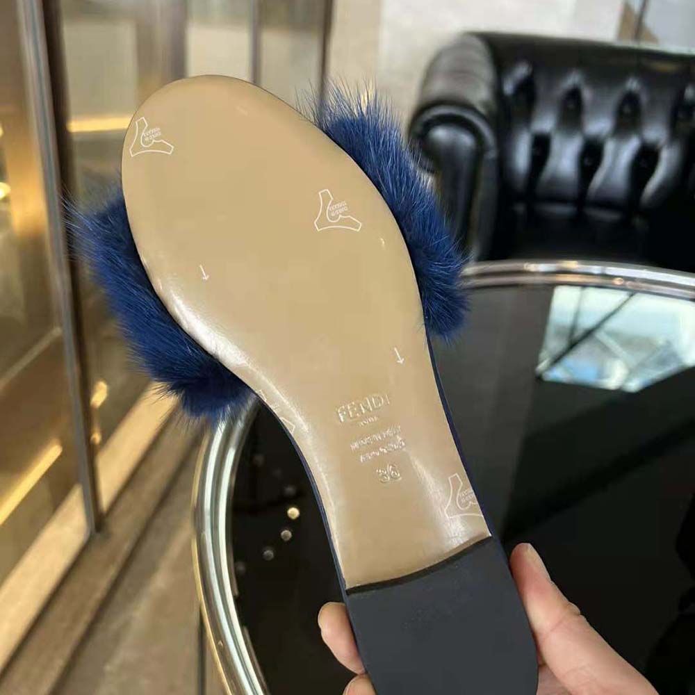 Fendi Women Baguette Blue Mink Slides - image 10