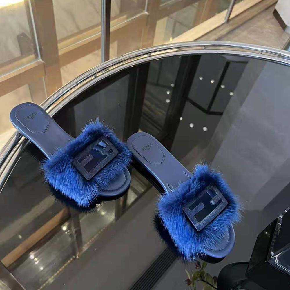 Fendi Women Baguette Blue Mink Slides - image 4