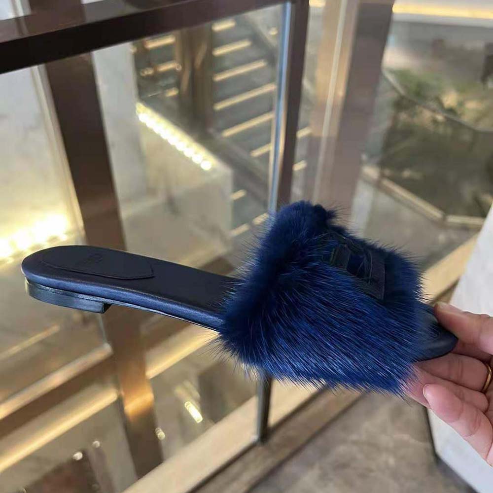 Fendi Women Baguette Blue Mink Slides - image 8
