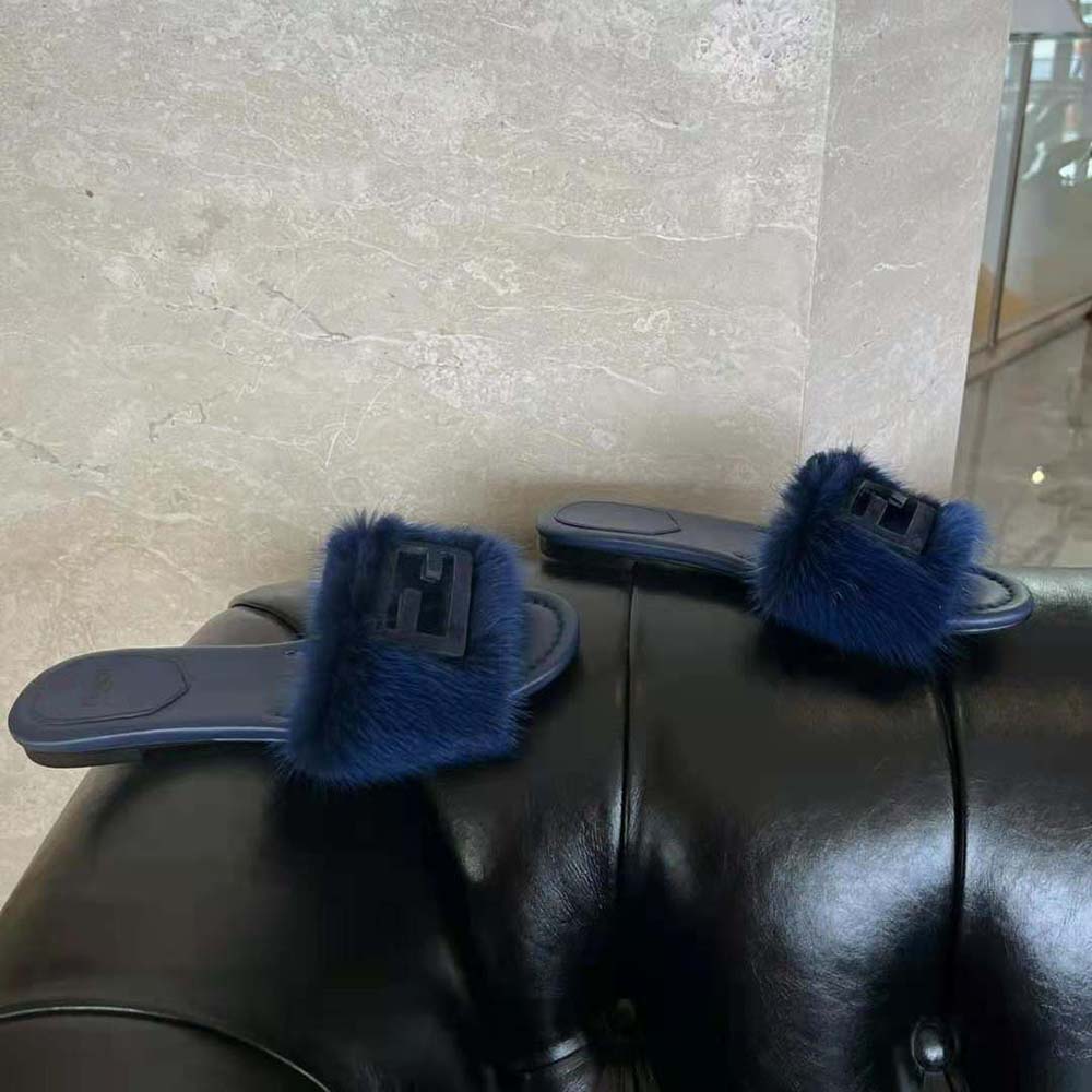 Fendi Women Baguette Blue Mink Slides - image 7