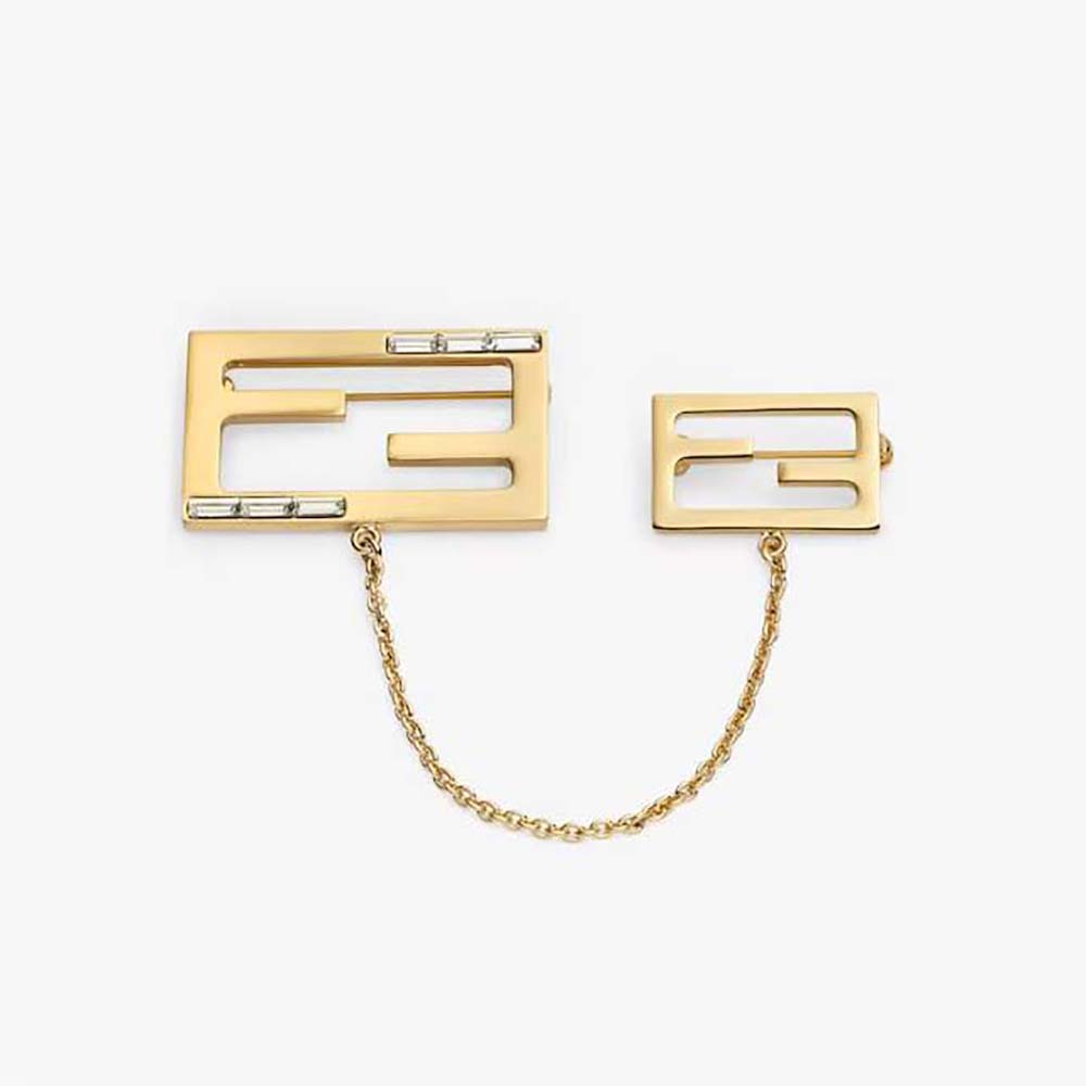 Close-up of Fendi Women Baguette Brooch Gold Coloured front view
