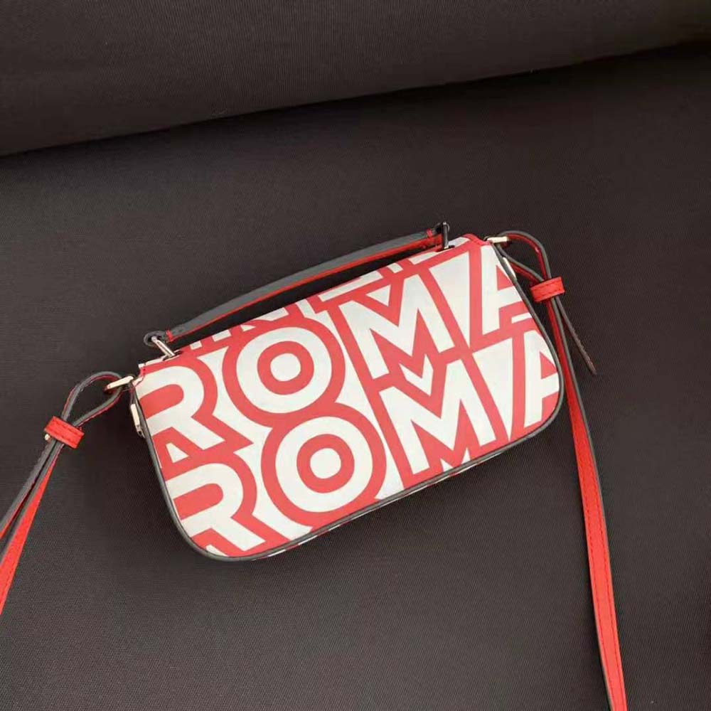 Side angle showing compact silhouette of Fendi Women Baguette Lunar New Year Capsule bag
