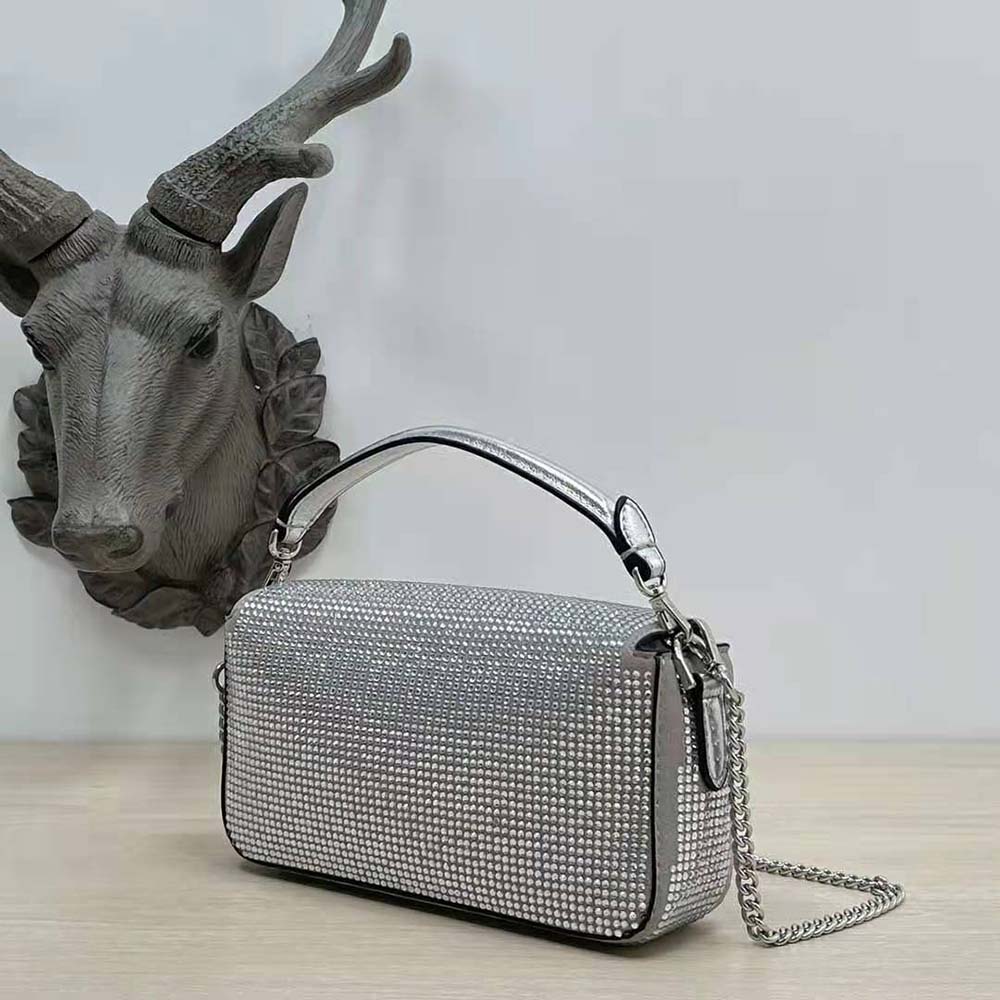 Fendi Women Baguette Mini Silver Crystals Bag - image 4