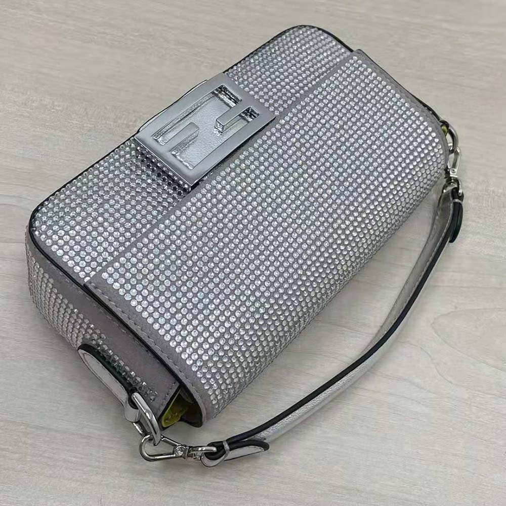 Fendi Women Baguette Mini Silver Crystals Bag - image 6
