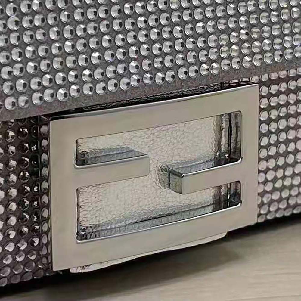 Fendi Women Baguette Mini Silver Crystals Bag - image 7