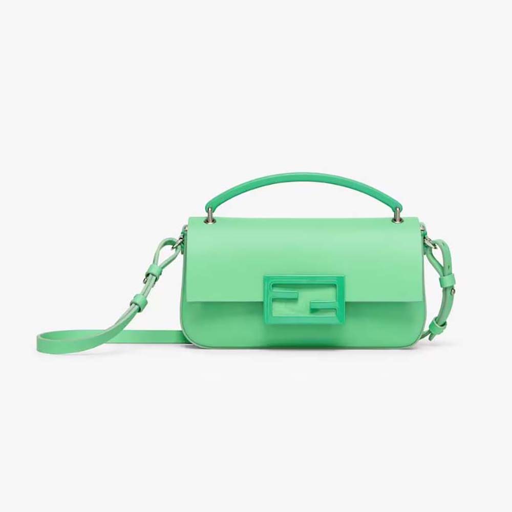 Front view of Fendi Women Baguette Phone Pouch Green Patent Leather Pouch