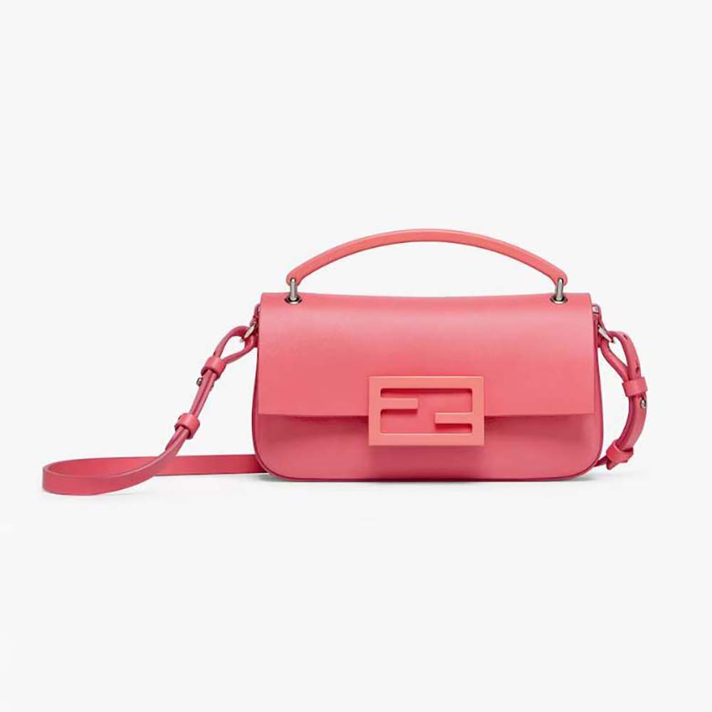 Front view of Fendi Women Baguette Phone Pouch Pink Patent Leather Pouch