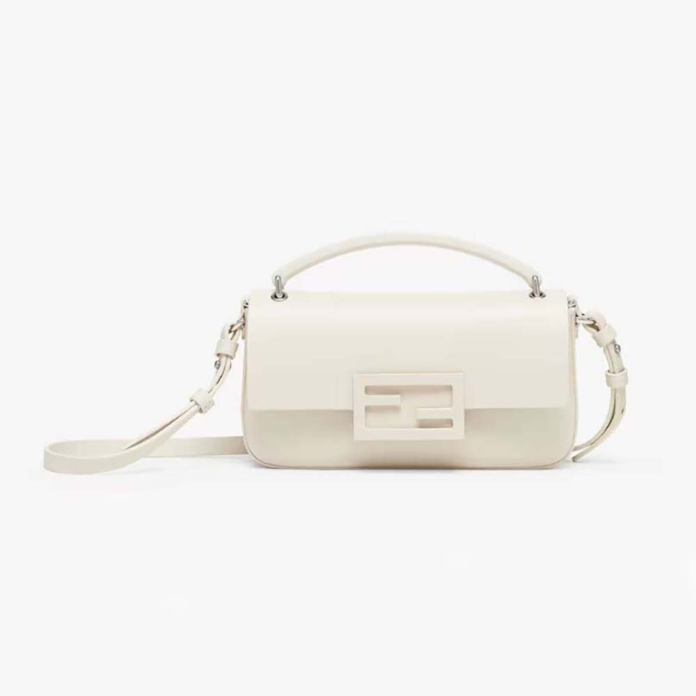 Front view of Fendi Women Baguette Phone Pouch White Patent Leather Pouch