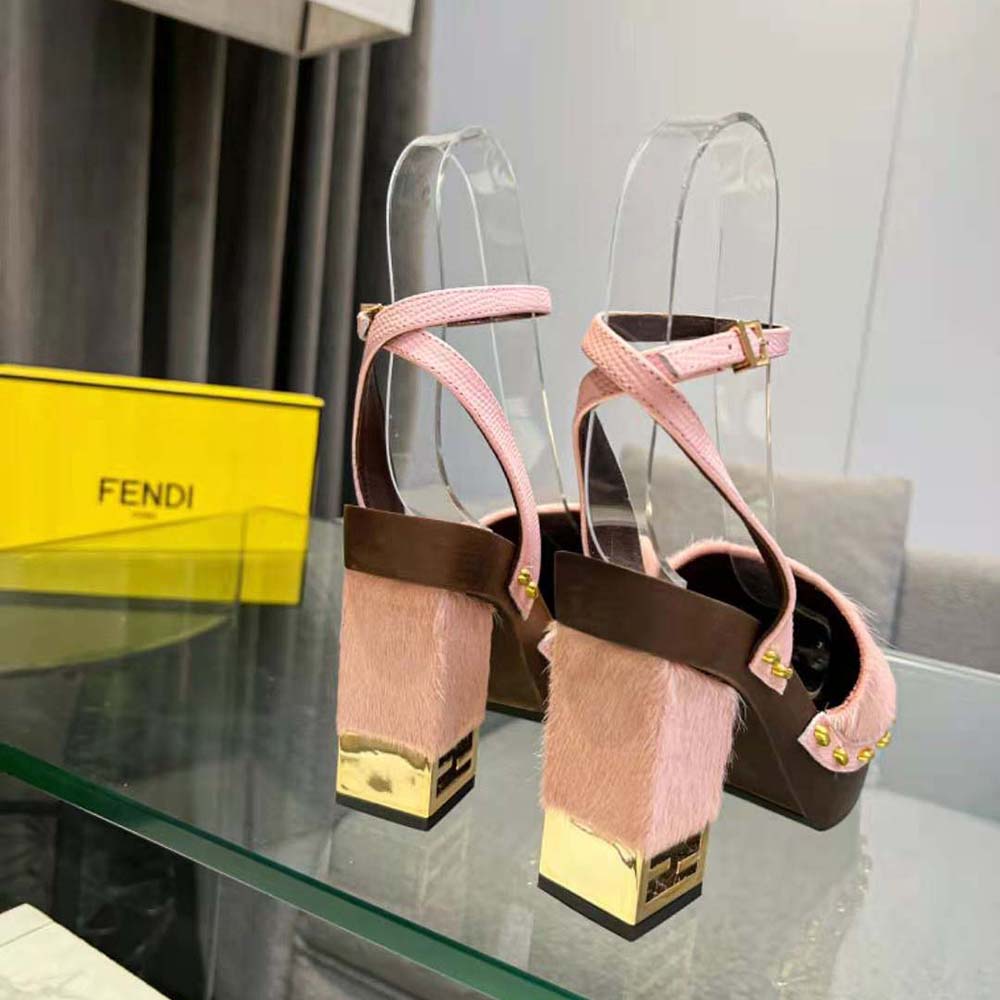 Fendi Women Baguette Show Pink Pony Hair High-Heeled Clogs - image 8