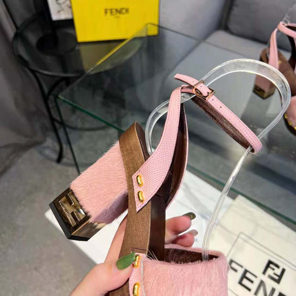 Fendi Women Baguette Show Pink Pony Hair High-Heeled Clogs - image 10