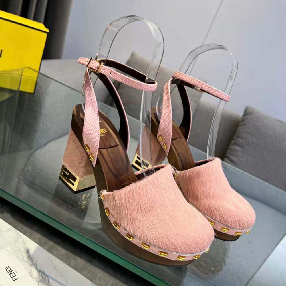 Back angle highlighting heel and silhouette of Fendi Women Baguette Show High-Heeled Clogs