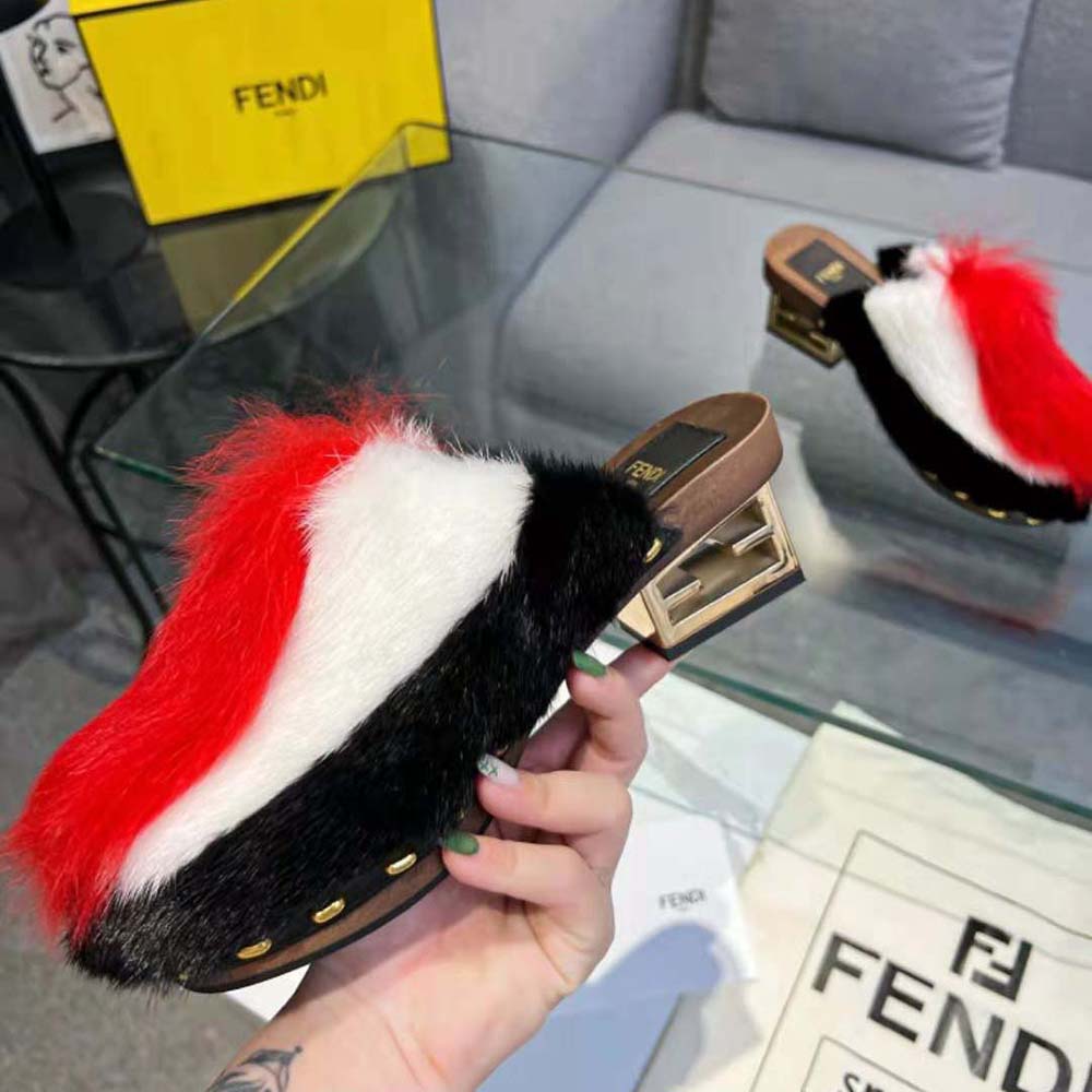 Fendi Women Baguette Show Red Fox Fur Medium-Heel Clogs - image 7