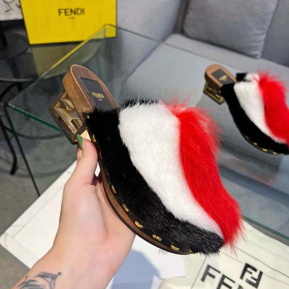 Fendi Women Baguette Show Red Fox Fur Medium-Heel Clogs - image 6
