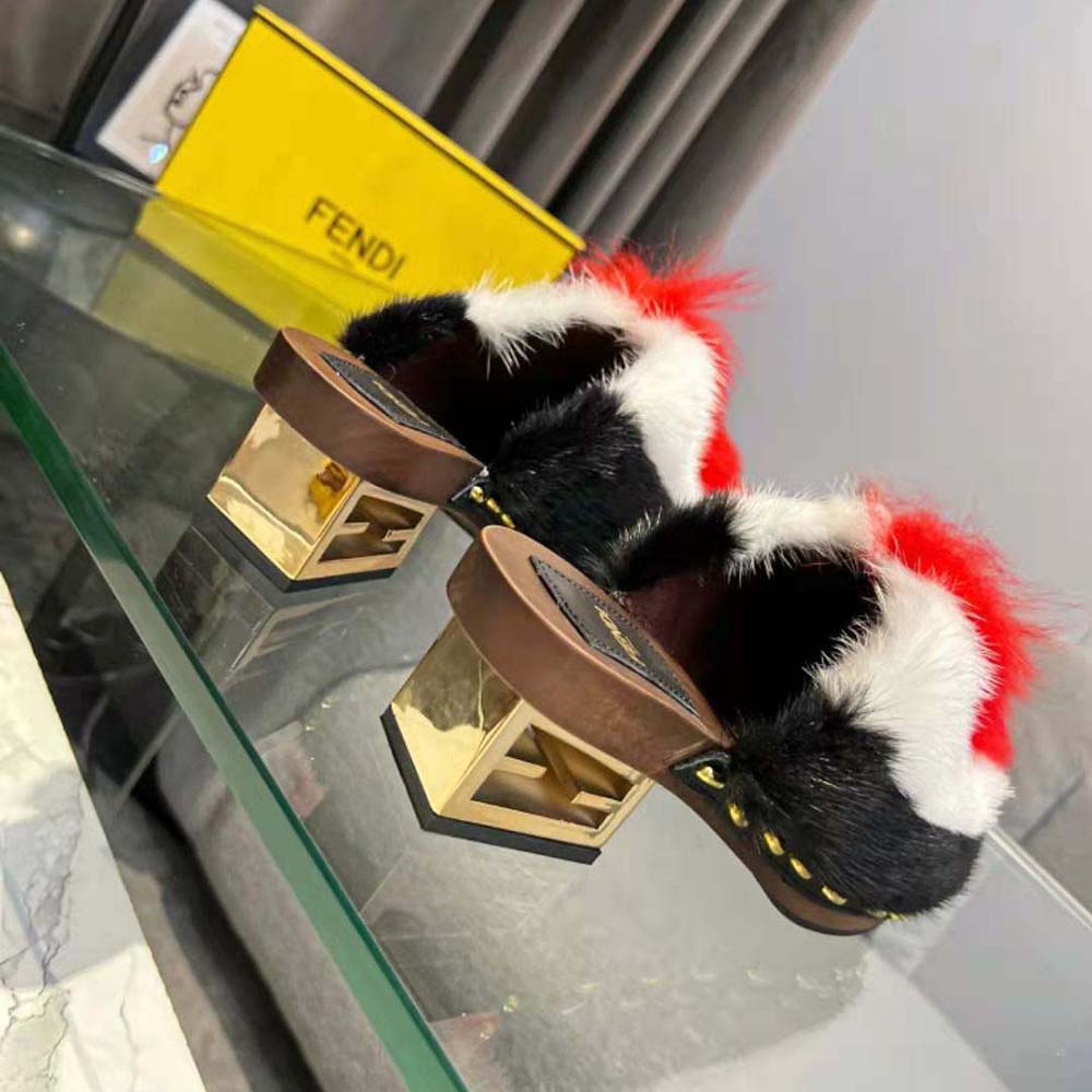 Fendi Women Baguette Show Red Fox Fur Medium-Heel Clogs - image 8
