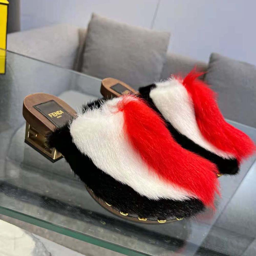 Fendi Women Baguette Show Red Fox Fur Medium-Heel Clogs - image 4
