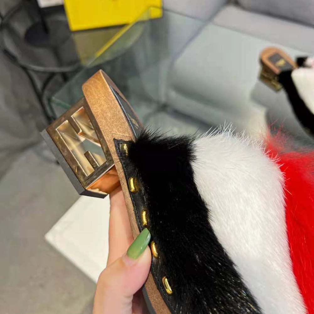 Fendi Women Baguette Show Red Fox Fur Medium-Heel Clogs - image 10