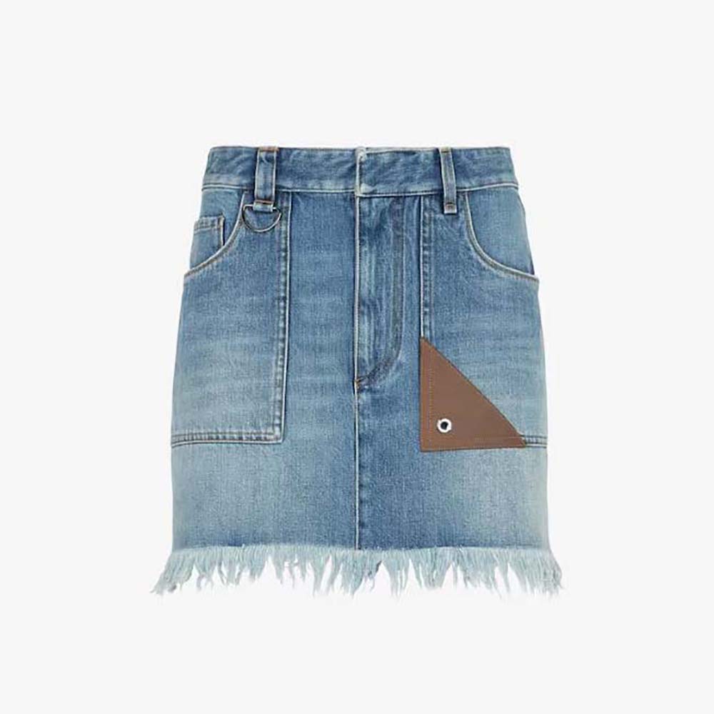 Front view of Fendi Women Blue Denim Skirt with Medium-Low Waistline