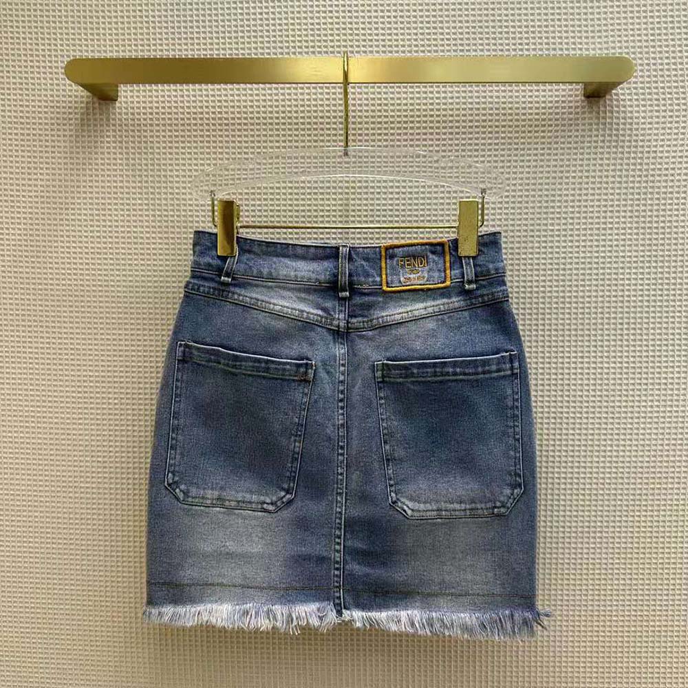 Side profile showing silhouette of Fendi Women Blue Denim Skirt