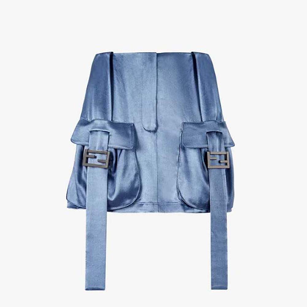 Front view of Fendi Women Blue Satin Skirt with medium-low waistline