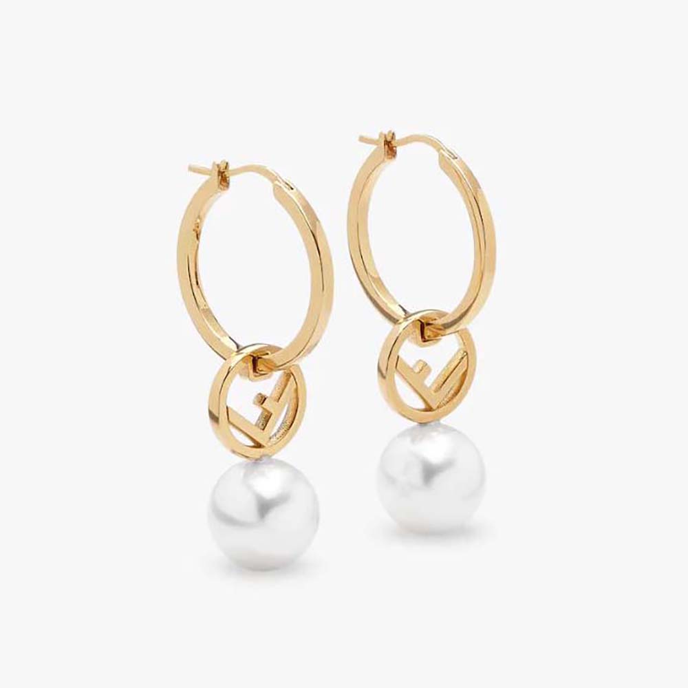 Close-up of Fendi Women F Is Fendi Earrings Gold-coloured showing logo detail